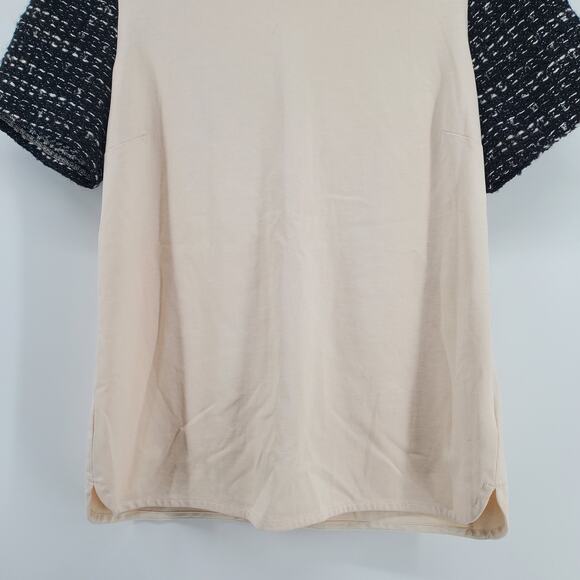 J.Crew Lux Gold Metallic Tweed Black Sleeve Cotton Cream Stretch Blouse Small - Picture 4 of 12